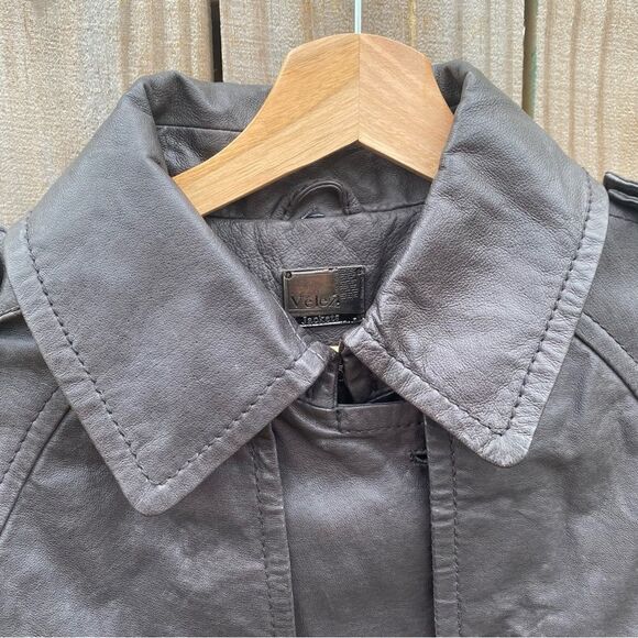 💛 Velez Leather Dark Trench Coat Columbian Designer - Picture 2 of 7